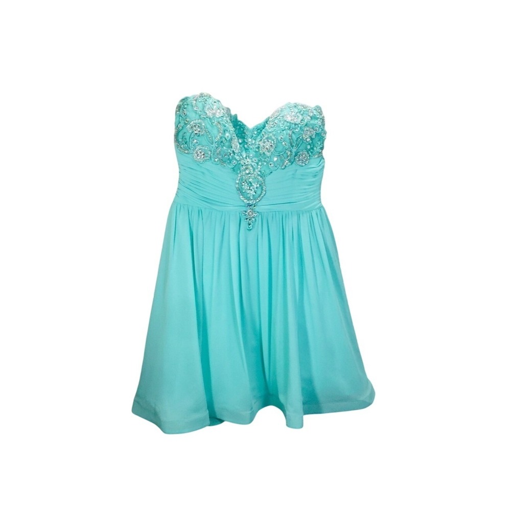 Sequence heart dress mini strapless rhines…